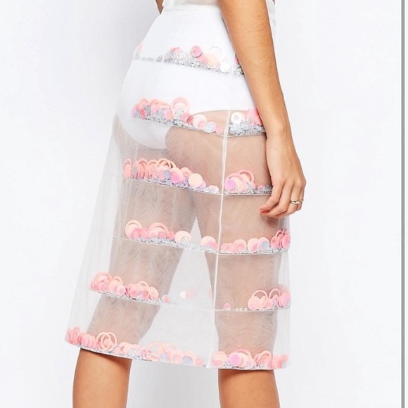 ASOS🎀 Mermaid Barbie Sheer Sequin midi skirt - Picture 3 of 5